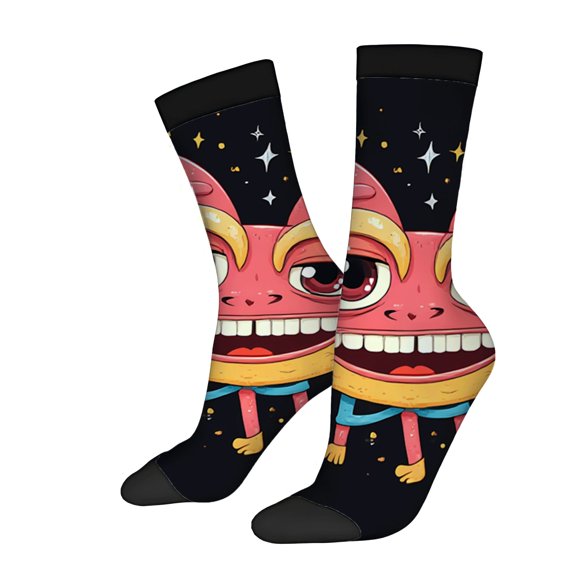 Unisex Trendy Cartoon Character Socks - 2 Pairs Vibrant Design with Expressive Face & Stars Perfect for All Seasons
