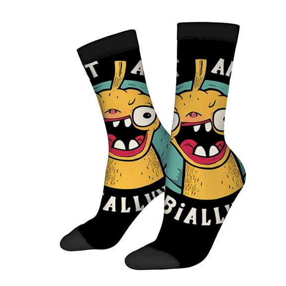 Unisex Trendy Cartoon Character Socks - 2 Pairs Yellow Design on Black Background Perfect for All Seasons