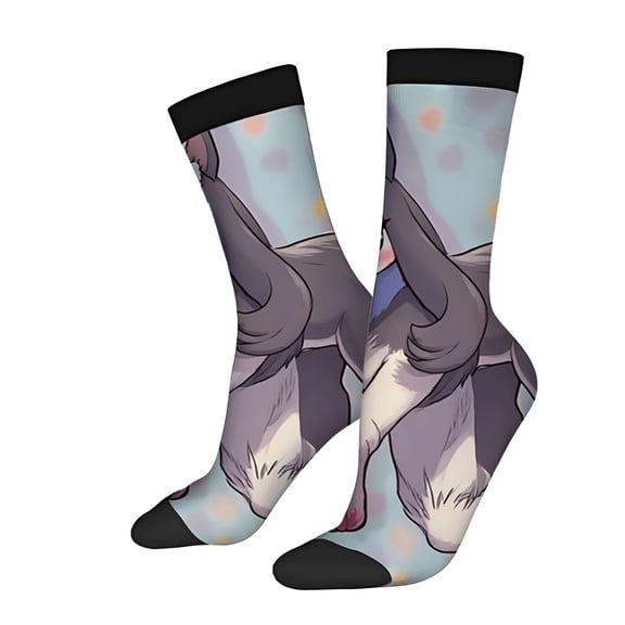 Unisex Trendy Cartoon Character Socks - 2 Pairs with Pastel Polka Dots & Black Cuff Perfect for All Seasons