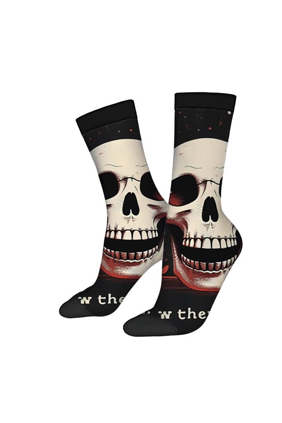 Unisex Trendy Design Socks - 2 Pairs Black Background with White Grin Perfect for Halloween & Year - Round Style
