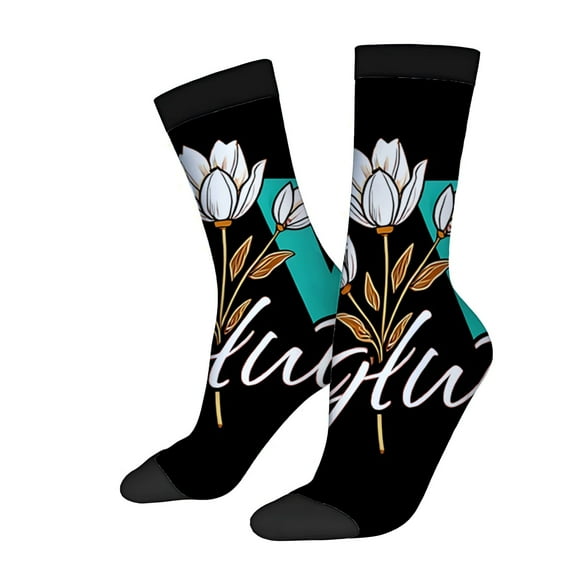 Unisex Trendy Floral Socks - 2 Pairs Teal Background with White Flowers & Yellow Centers Perfect for All Seasons