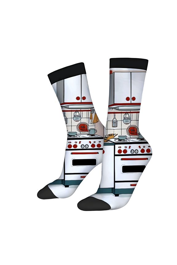 Unisex Trendy Kitchen-Themed Socks (2 Pairs) - Colorful Pots & Pans Design Perfect for All Seasons