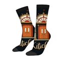 thumbnail image 1 of Unisex Trendy Socks - 2 Pairs Black with Decorative Arch & Double Doors Design Cursive Perfect for All Seasons, 1 of 5