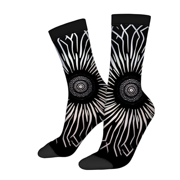 Unisex Trendy Socks (2 Pairs) - Black with Radiating Circular Pattern Stylish Mixed Colors for All Seasons Perfect Casual Wear