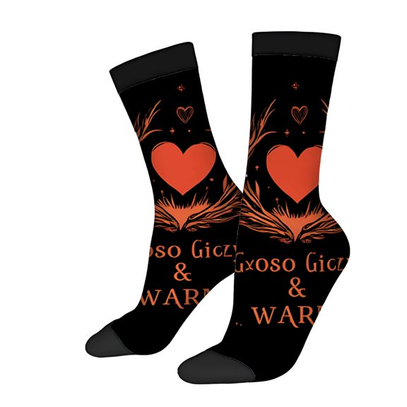 Unisex Trendy Socks - 2 Pairs Black with Red Heart & Orange Flames Design Stylish Mixed Color Socks for All Seasons