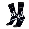 thumbnail image 1 of Unisex Trendy Socks (2 Pairs) - Black with White & Gold ' Hello Doing ' Design Stylish Mixed Color for All Seasons, 1 of 5