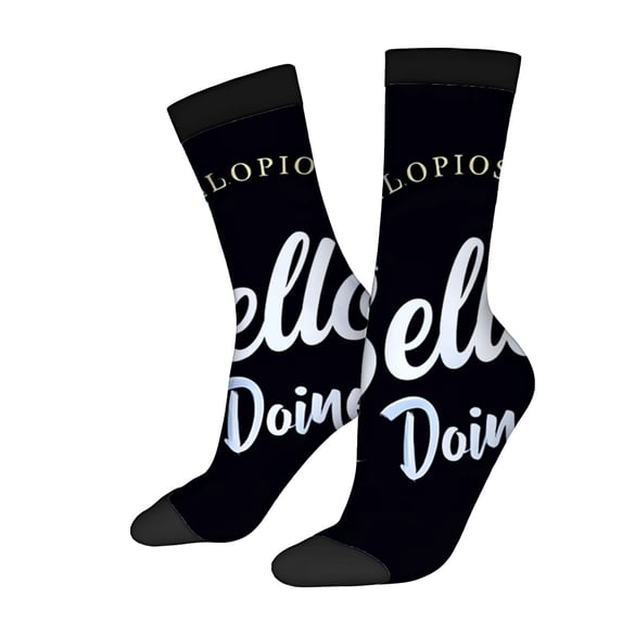 Unisex Trendy Socks (2 Pairs) - Black with White & Gold ' Hello Doing ' Design Stylish Mixed Color for All Seasons
