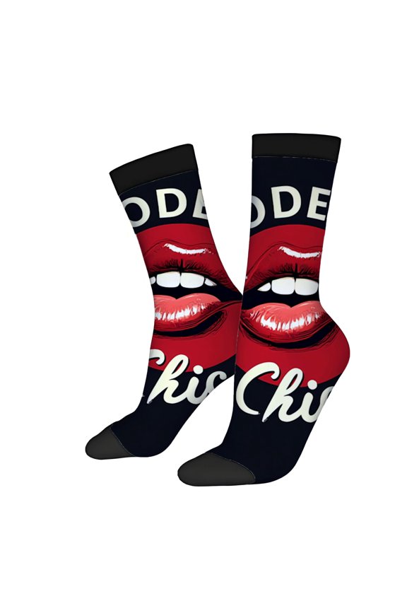 Unisex Trendy Socks - 2 Pairs Bold Black with Glossy ' CHiS ' Cursive Stylish Mixed Color Design for All Seasons
