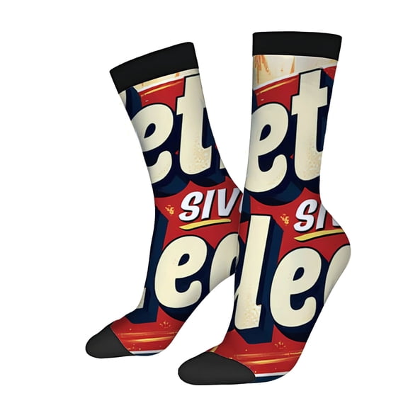 Unisex Trendy Socks - 2 Pairs Bold Colorful Design with ' let ' & ' SIV ' Vibrant Red Blue Yellow Pattern Year - Round Comfort