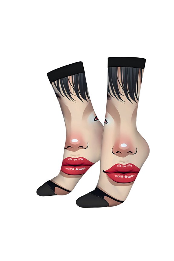 Unisex Trendy Socks (2 Pairs) - Bold Face Design with Black Hair Mixed Colors Perfect for All Seasons