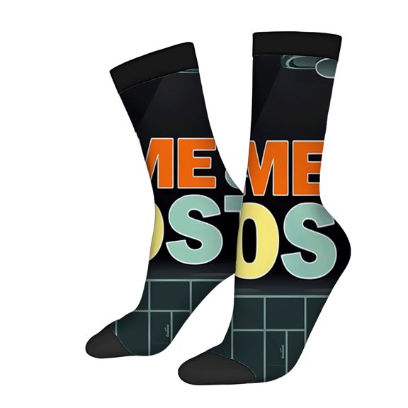 Unisex Trendy Socks (2 Pairs) - Bold ' ME ME ME POS ' Design Colorful Text on Black Gradient Perfect for All Seasons