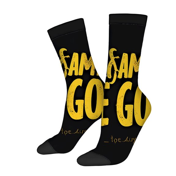 Unisex Trendy Socks - 2 Pairs Bold Yellow & White ' FAM & AM ' Design Fun ' GO GO ' Phrase Perfect for All Seasons Mixed Colors