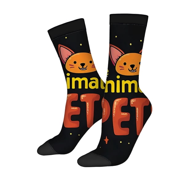 Unisex Trendy Socks (2 Pairs) - Cartoon Cat Design with Orange Pink Ears & Stars Perfect for All Seasons