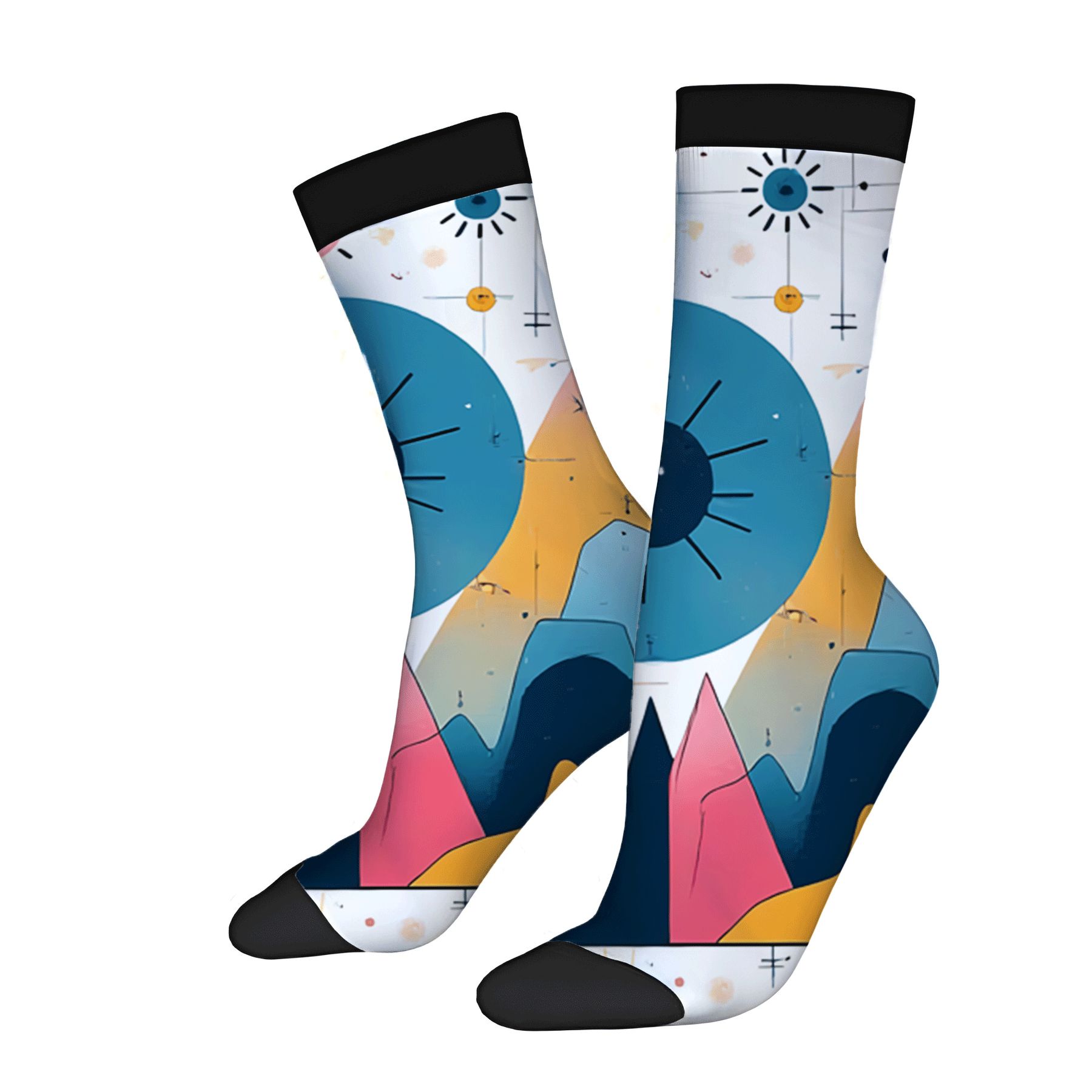 Unisex Trendy Socks (2 Pairs) - Colorful Abstract Design with Geometric ...
