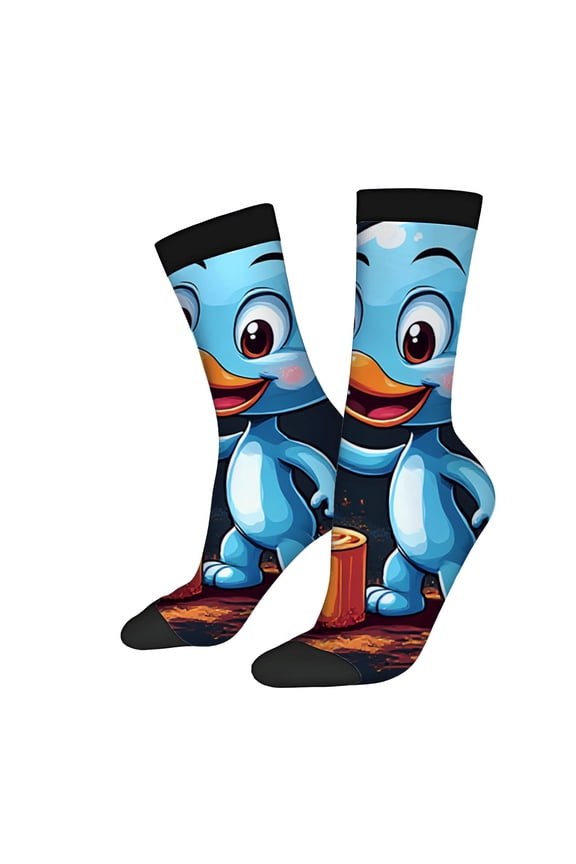 Unisex Trendy Socks (2 Pairs) - Colorful Cartoon Blue Bird Design Playful Mixed Colors Perfect for All Seasons Casual Wear