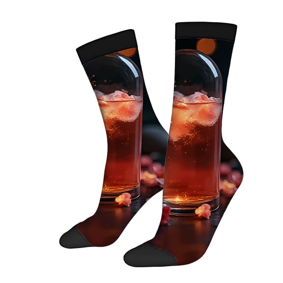 Unisex Trendy Socks (2 Pairs) - Colorful Cocktail Design with Ice & Bubbles Perfect for All Seasons Stylish Mixed Color Socks