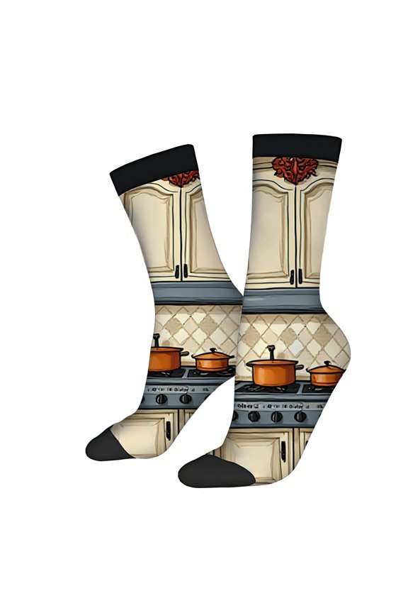 Unisex Trendy Socks (2 Pairs) - Colorful Kitchen Design with Pots Cozy Mixed Color Socks for All Seasons