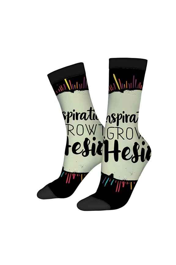 Unisex Trendy Socks (2 Pairs) - Colorful Lines & Motivational Message Black Toe & Heel Caps Perfect for All Seasons