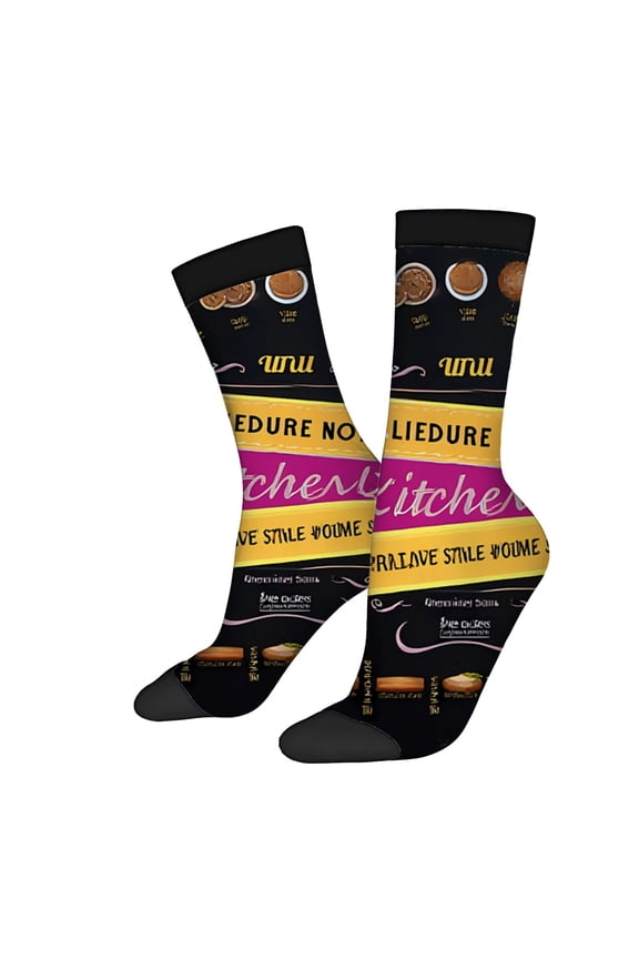 Unisex Trendy Socks (2 Pairs) - Colorful Pattern with Cookies Pastries & Cake Fun Graphics Perfect for All Seasons
