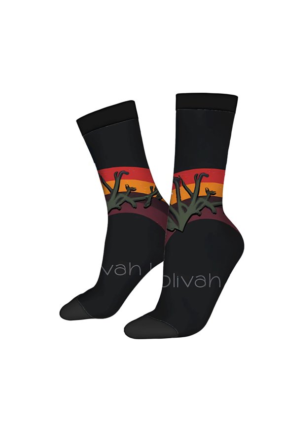 Unisex Trendy Socks (2 Pairs) - Colorful Tree Pattern in Green & Orange Perfect for All Seasons Stylish & Comfortable
