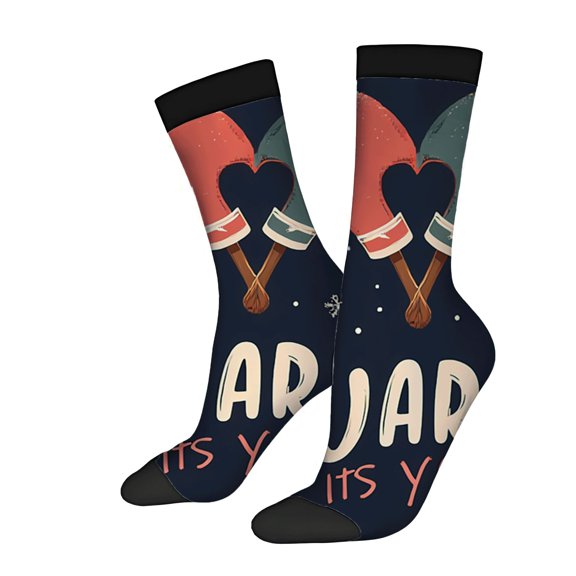 Unisex Trendy Socks - 2 Pairs Dark Blue with Colorful Heart Design Bold ' ARJ ' Text Perfect for All Seasons Stylish & Fun