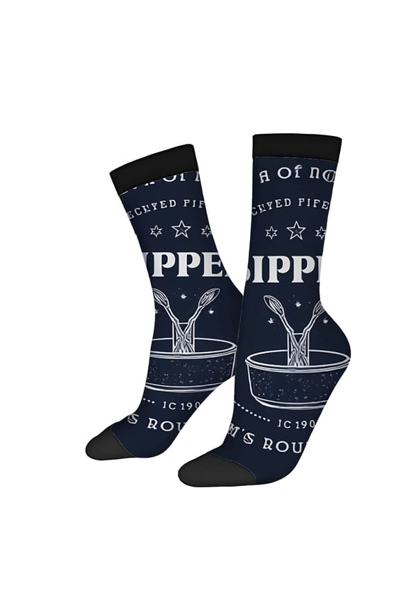 Unisex Trendy Socks (2 Pairs) - Dark Blue with White ' SUPPER ' Design Pot & Utensils Stars Black Toe Caps & Cuffs All - Season Wear