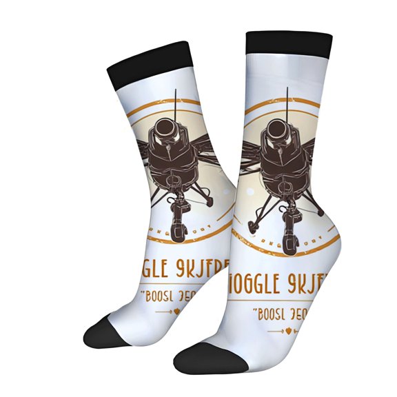 Unisex Trendy Socks (2 Pairs) - Fun Rocket Design with Orange Accents Black Toe Caps & Cuffs Perfect for All Seasons