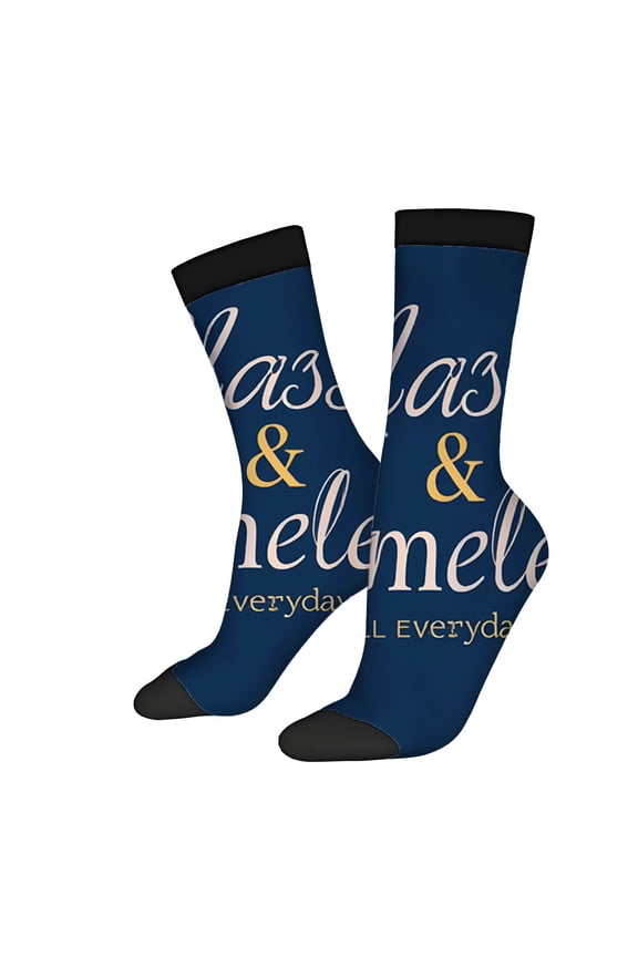 Unisex Trendy Socks - 2 Pairs Navy Blue with Cursive ' class ' Text Black Toe Caps Everyday Wear Mixed Color Design