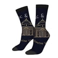 thumbnail image 1 of Unisex Trendy Socks - 2 Pairs Navy Blue with Gold Architectural Design & ' MC ' - Stylish Mixed Color Socks for All Seasons, 1 of 5