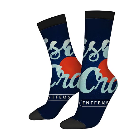 Unisex Trendy Socks - 2 Pairs Navy Blue with in Cursive & Heart Design Mixed Colors Perfect for All Seasons