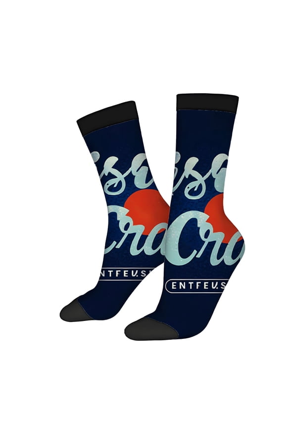 Unisex Trendy Socks - 2 Pairs Navy Blue with in Cursive & Heart Design Mixed Colors Perfect for All Seasons