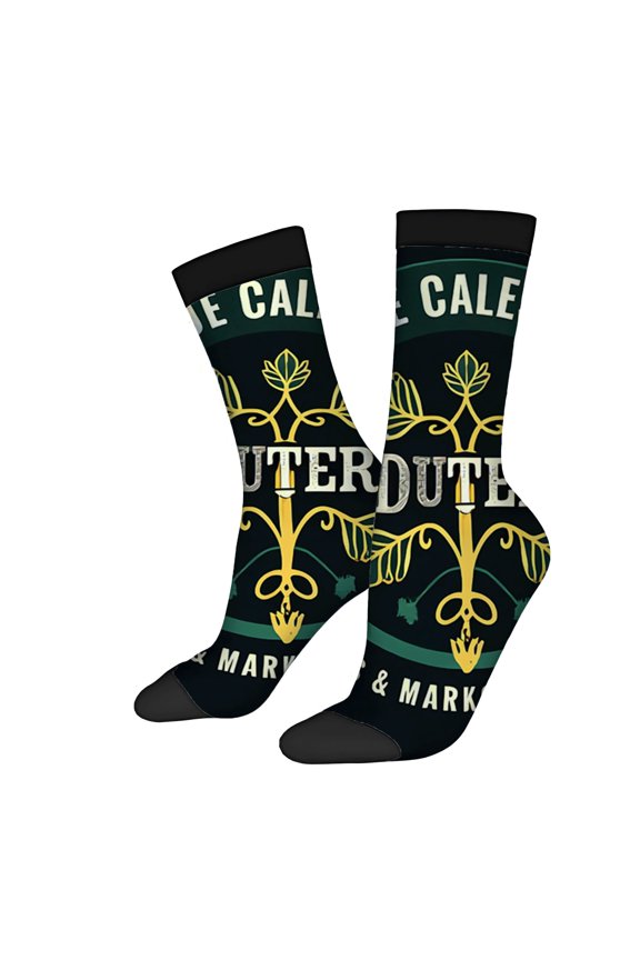 Unisex Trendy Socks (2 Pairs) - Ornate Floral Pattern on Dark Background ' UTERDUTTER ' Black Toe Caps & Cuffs Four Seasons Universal Wear