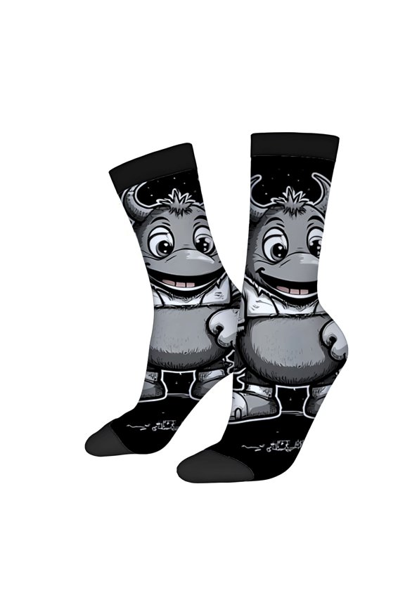 Unisex Trendy Socks (2 Pairs) - Playful Black & Gray Monster Design with Whimsical Character Perfect for All Seasons