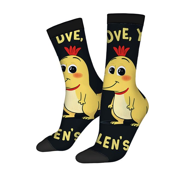 Unisex Trendy Socks (2 Pairs) - Playful Cartoon Bird Design on Black Background Perfect for All Seasons Colorful & Fun