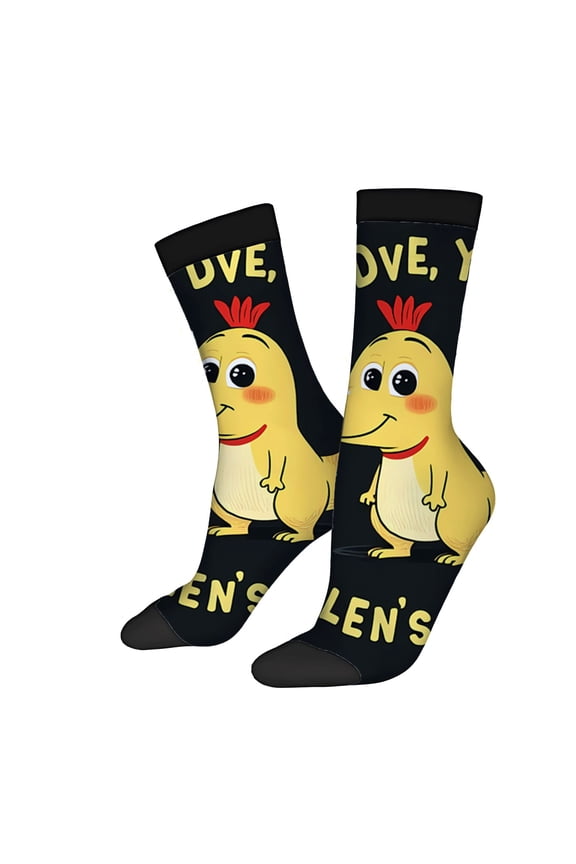 Unisex Trendy Socks (2 Pairs) - Playful Cartoon Bird Design on Black Background Perfect for All Seasons Colorful & Fun