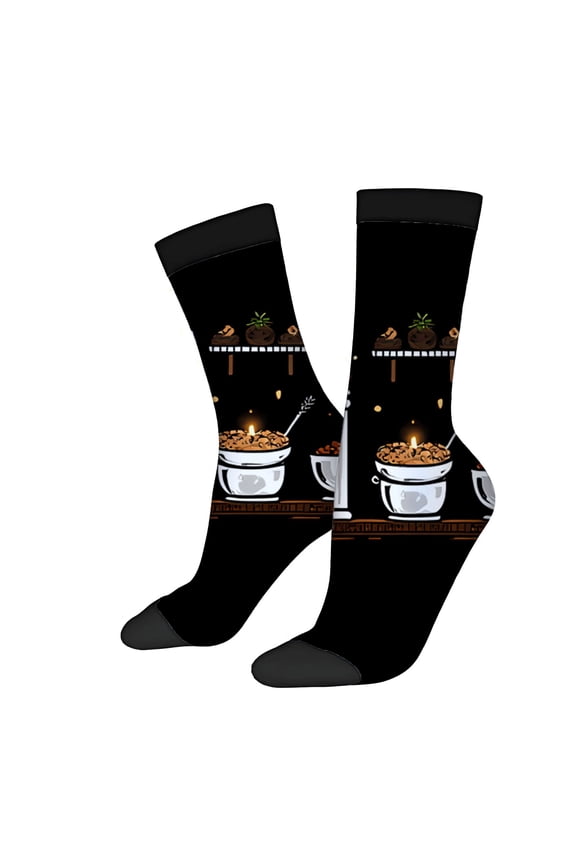 Unisex Trendy Socks (2 Pairs) - Playful Cereal & Candle Design with Greek Key Pattern Perfect for All Seasons Mixed Colors