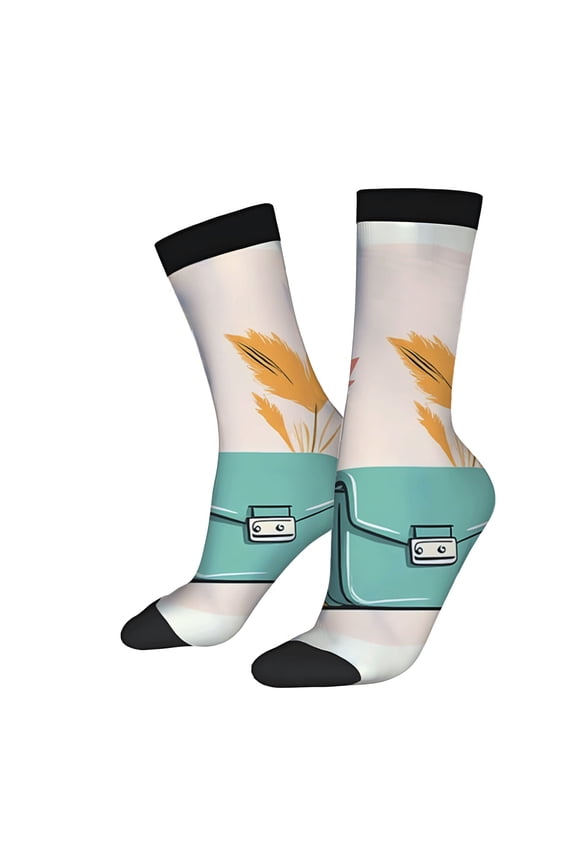 Unisex Trendy Socks (2 Pairs) - Playful Light Blue & White Design with Teal Bag Perfect for All Seasons Stylish Mixed Color Socks