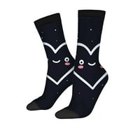 HAOUYYHUI Unisex Trendy Socks (2 Pairs) - Playful Smiling Face Design with Pink Cheeks White Dots & Heart Perfect for All Seasons