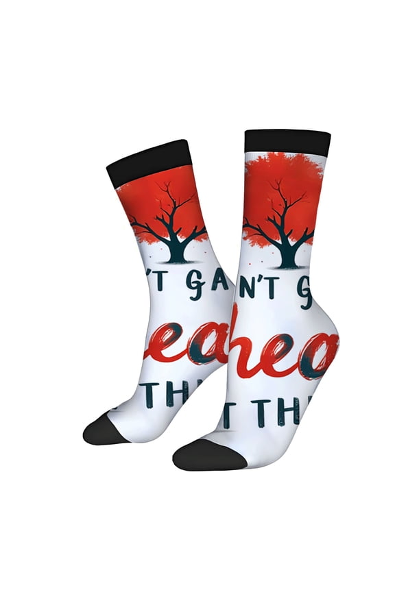 Unisex Trendy Socks (2 Pairs) - Red Tree Design on White Black Toe Caps & Cuffs Perfect for All Seasons Fun & Stylish