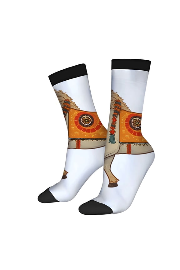Unisex Trendy Socks - 2 Pairs Vibrant Camel Design with Intricate Patterns & Colorful Decorations Perfect for All Seasons