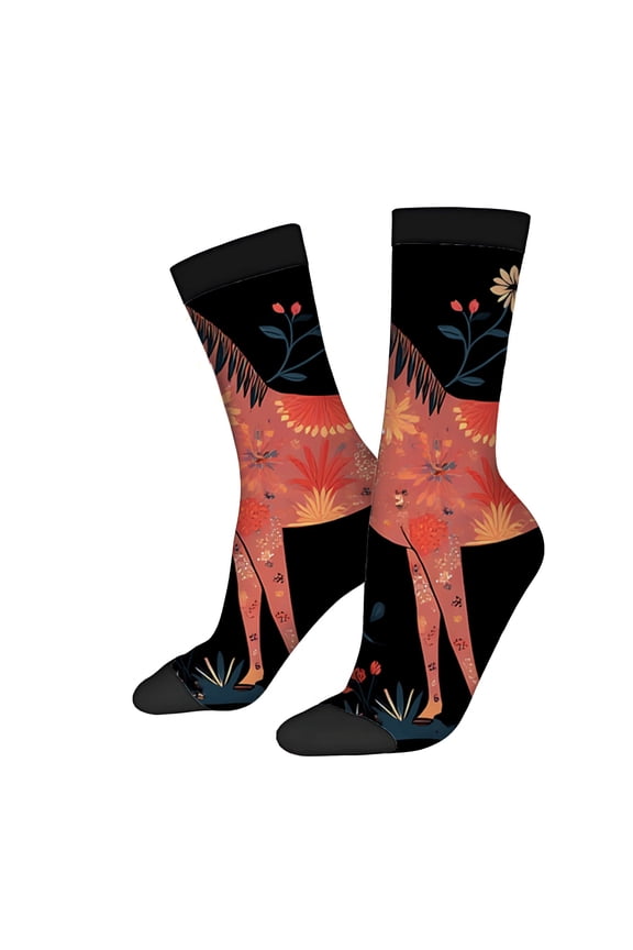Unisex Trendy Socks - 2 Pairs Vibrant Camel & Floral Design Colorful Mixed Patterns Perfect for All Seasons Ankle Fit