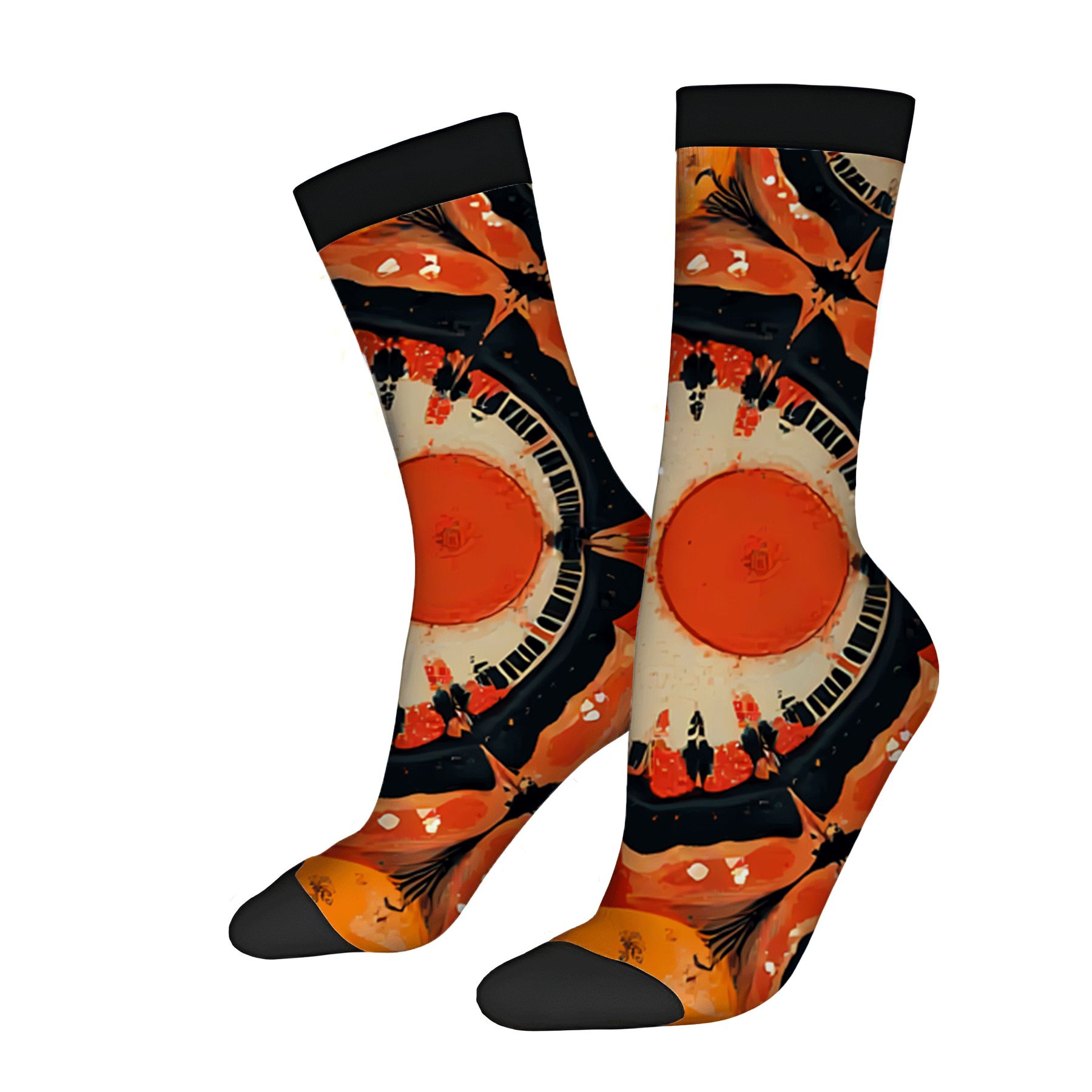 Unisex Trendy Socks (2 Pairs) - Vibrant Orange & Black Pattern with ...