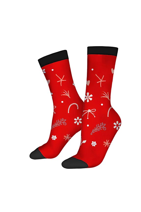 Unisex Trendy Socks (2 Pairs) - Vibrant Red with Black Toe Caps Floral Patterns & Whimsical Designs for All Seasons