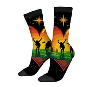 JANE YI Unisex Trendy Socks (2 Pairs) - Vibrant Silhouette Design with Colorful Sunset Stars & Heart - Perfect for All Seasons