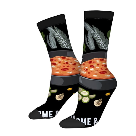 Unisex Trendy Socks (2 Pairs) - Vibrant Soup Design with Vegetables Perfect for All Seasons Mixed Color Fun