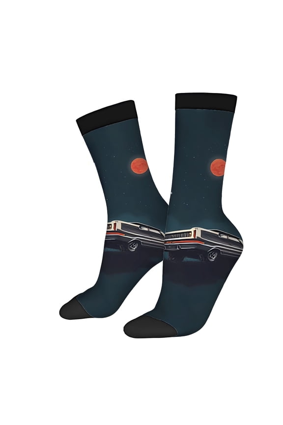 Unisex Trendy Socks (2 Pairs) - Vintage Van Design with Red Moon Casual Mixed Color Socks for All Seasons Perfect for Everyday Wear