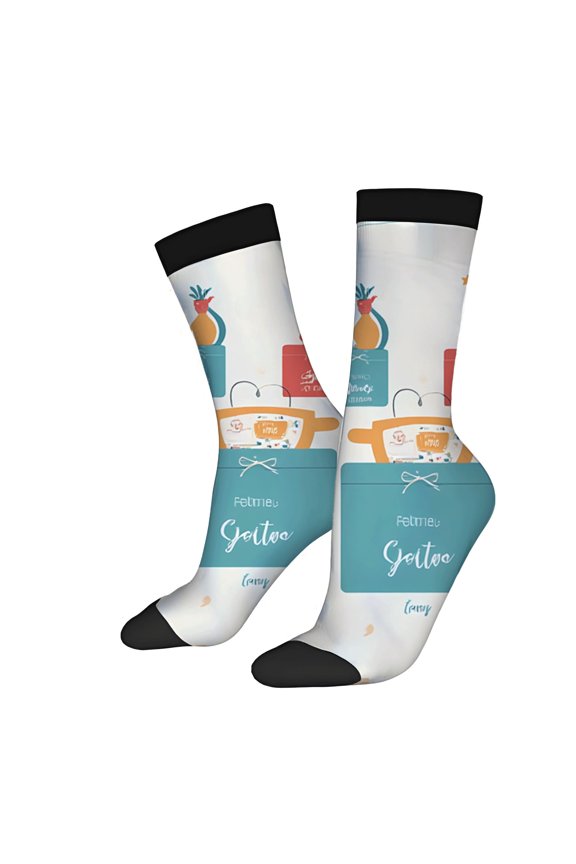 Unisex Trendy Socks (2 Pairs) - Whimsical Pot Design with Pineapple Colorful Mixed Patterns Perfect for All Seasons