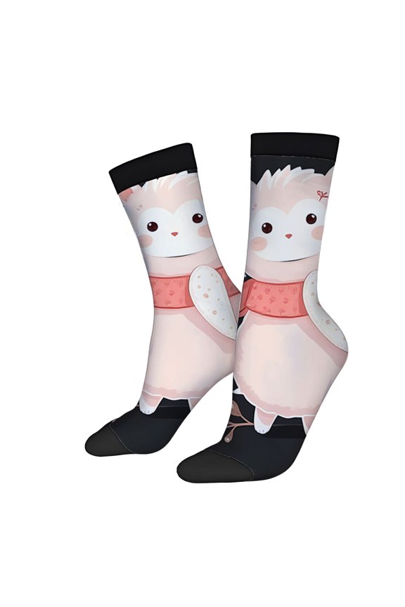 Unisex Trendy Socks - 2 Pairs of Cute Animal Design Socks with Pink Creature in Red Polka Dot Dress Perfect for All Seasons