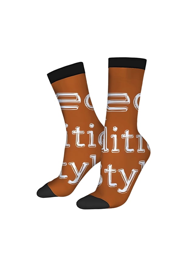 Unisex Trendy Socks - 2 Pairs of Eco - Ethical Mixed Color Socks with Brown Background White Text Black Toe Caps & Cuffs Perfect for All Seasons