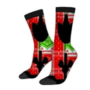 JANE YI Unisex Trendy Socks - 2 Pairs of Festive Red Socks with Green & White Snowflakes and Reindeer Soft & Comfortable for All Seasons
